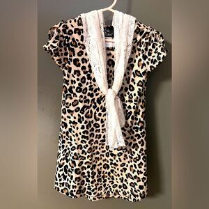 Pink Violet Girls 4t 5 5t Leopard Print Dress Lace scarf